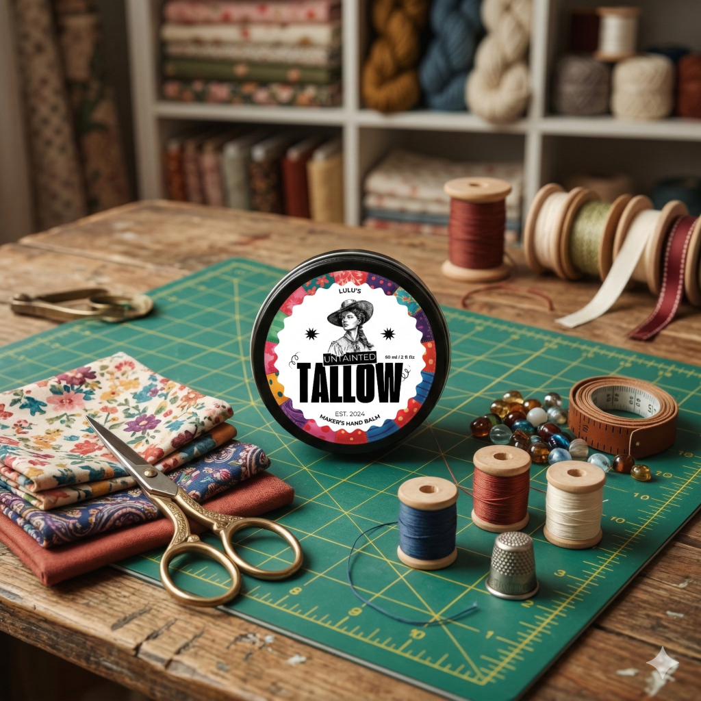 Lulu’s Untainted Tallow Maker’s Hand Balm artisan, handcrafted tallow balm for dry working hands.